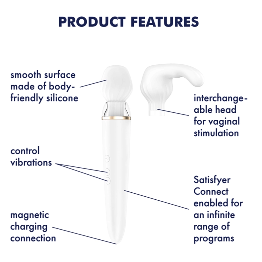 Satisfyer Double Wand-er Unisex Bluetooth Massage Wand & Attachments
