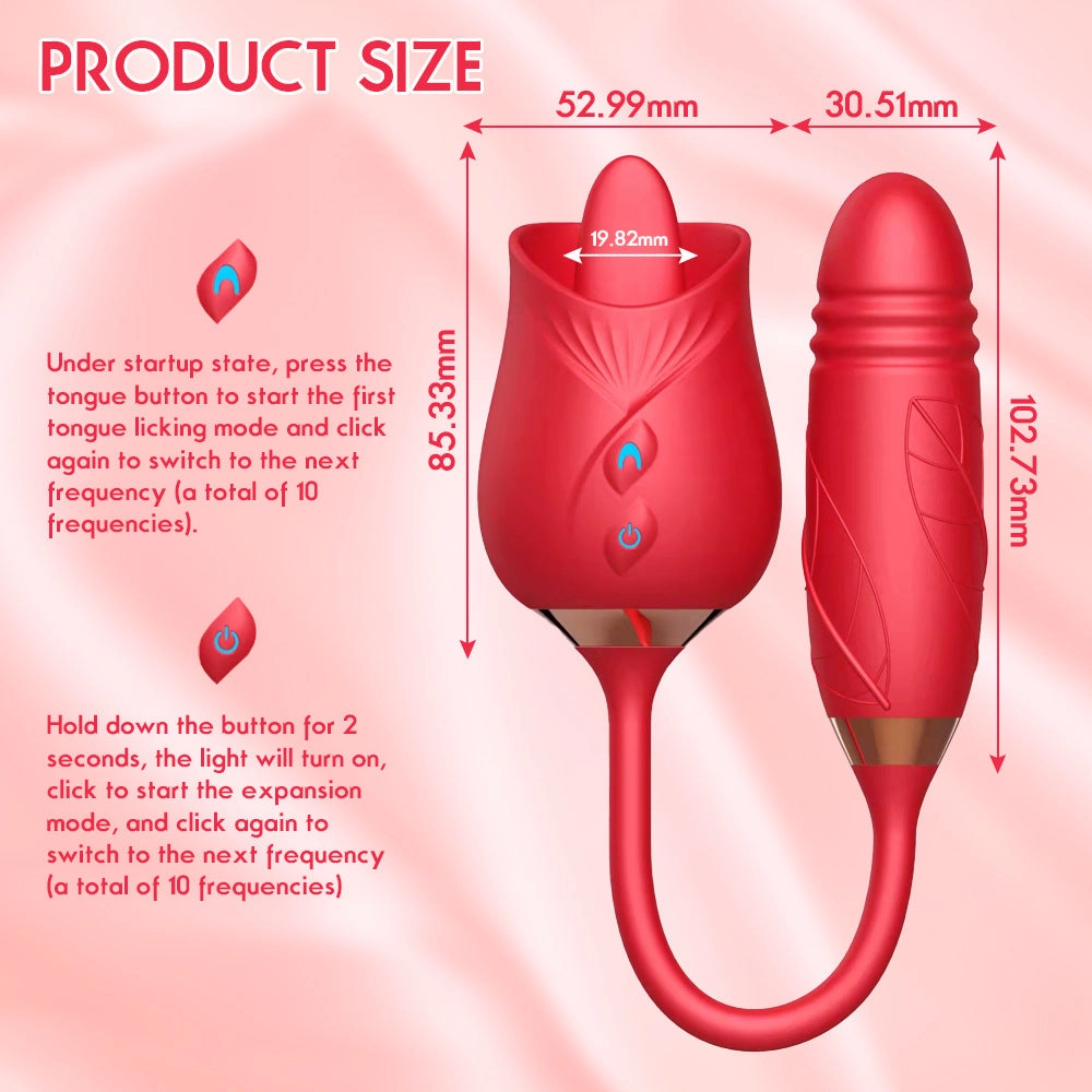Silicone Women Sex Toy Clit Clitoral Clitoris Stimulation Licking Sucking Rose Vibrator with G Spot Thrusting Dildo