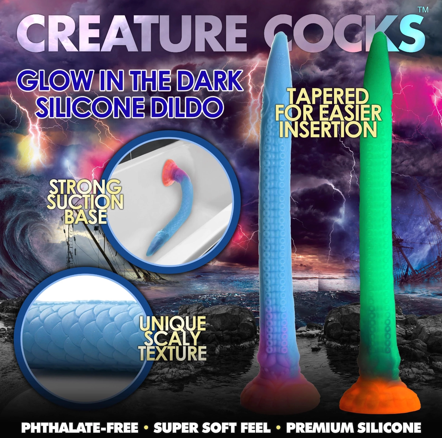 THE MAKARA GLOW-IN-THE-DARK SNAKE DILDO BY CREATURE COCKS