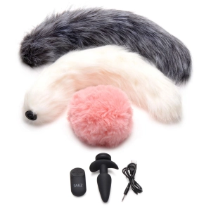 XR Tailz Snap-On Remote Vibrating Silicone Anal Plug & 3 Interchangeable Tails