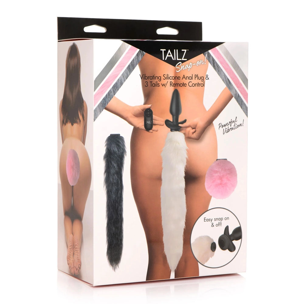 XR Tailz Snap-On Remote Vibrating Silicone Anal Plug & 3 Interchangeable Tails